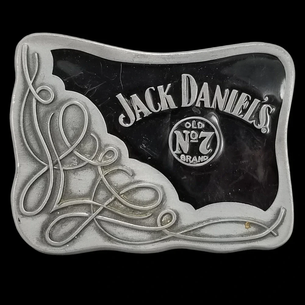 Jack Daniels Old‎ No 7 Brand Western Belt Buckle Metal Silver Black USA Made